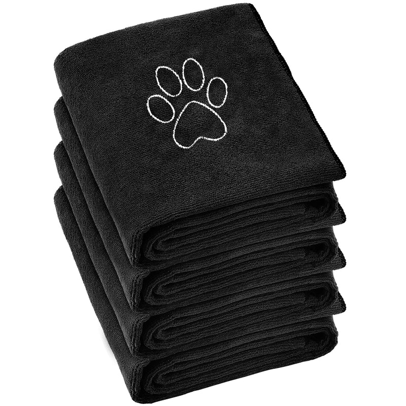 Chumia 4 Pack Dog Towels for Drying Dog Large Microfiber Dog Towels Grooming Towels Absorbent Soft Pet Bath Towels with Embroidered Paw for Small Medium Large Dogs Cats Bathing(Black,16 x 32 Inch) 16 x 32 Inch Black