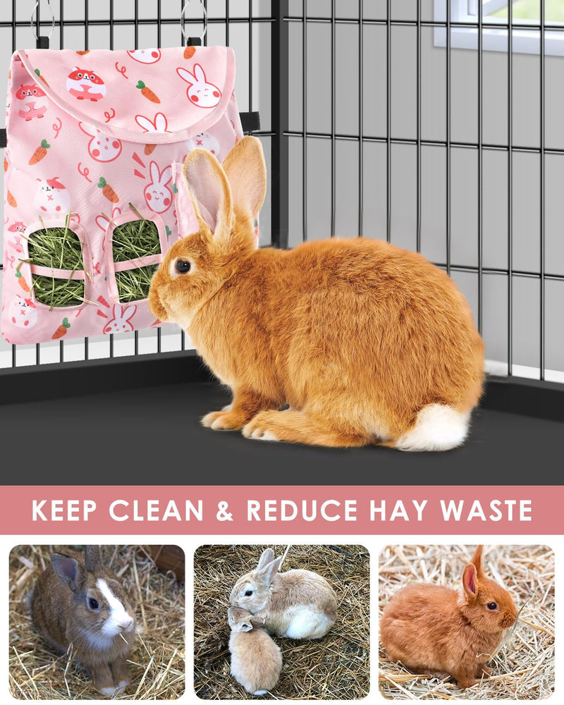 Bissap Rabbit Hay Feeder Bag, 2 Holes Hanging Hay Feeder Guinea Pig Hay Bag with Side Pocket for Rabbits Bunny Chinchillas Hamsters Rats and Other Small Pets Small Animal - S (Pink) ﻿ - PawsPlanet Australia