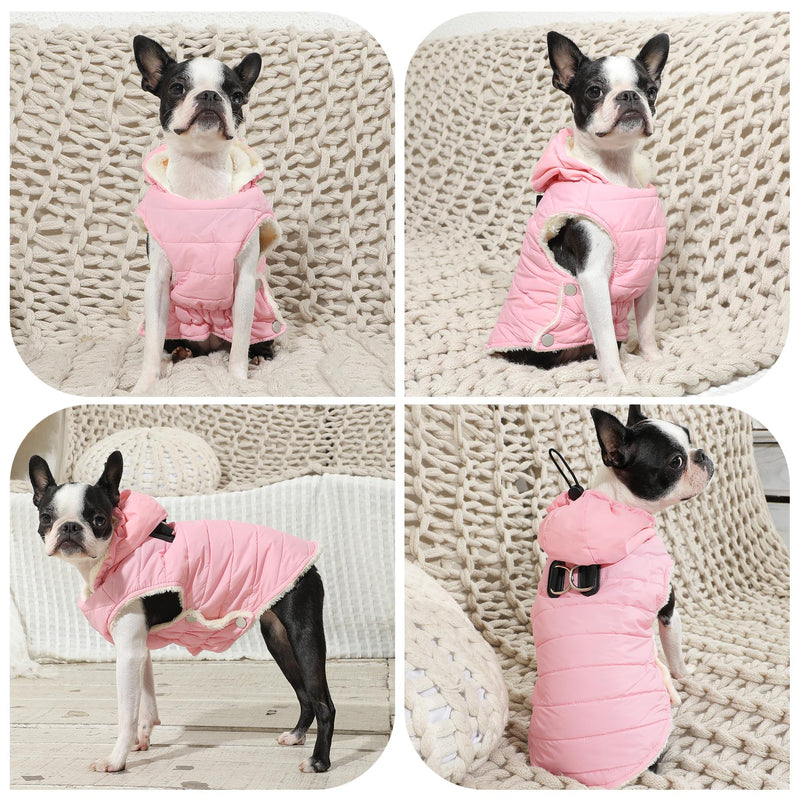 Fleece Lining Dog Hoodie with Harness Built in,Extra Warm Small Dog Jacket in Winter Puppy Coats with Drawstring Hooded,Light Pink M Medium (Pack of 1) Light Pink(Harness Built in) - PawsPlanet Australia
