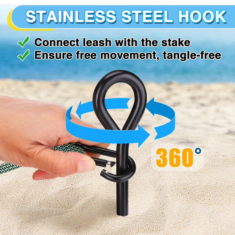 Beach Dog Stake Anchor - 360° Swivel Dog Tie Out Stake, Heavy Duty Dog Stake for Outside Beach Essentials with Bag, Easy to Install for Yard Ground Sand Park Camping