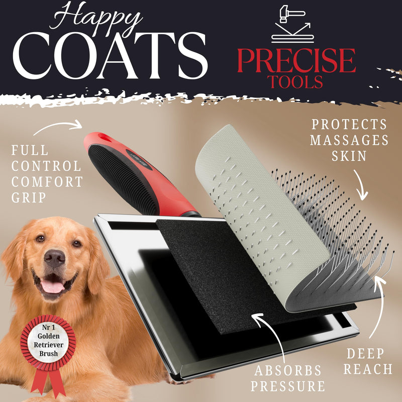 Dog Slicker Brush - Large - Protective Ball Tipped Pins Massages Pet Skin - Professional Groomer Dog Brush for Goldendoodle - Golden Retriever Brush (Large Size) 8 Inch x 4.8 - PawsPlanet Australia