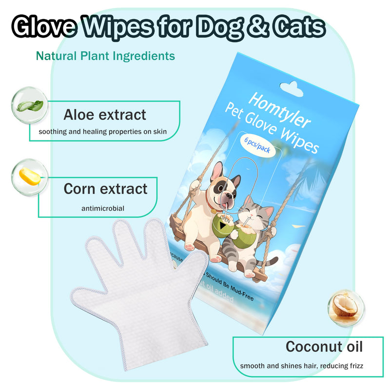 Dog Wipes Cleaning Deodorizing & Washing Gloves for Pets, Glove Wipes Pro for Dogs & Cats with Coconut Oil, Extra-Thick,Lick-Safe for Paws,Eyes,Ears&Body, Rinse-Free Waterless Bath,6PCS 6PCS - PawsPlanet Australia