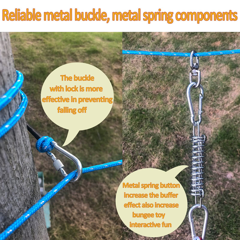 Dog Tie Out Cable for Camping Heavy Duty Overhead Trolley System and Dog Rope Toys with a Big Spring Pole Kit for Dogs up to 200lbs, Portable Reflective Dog Lead Line for Yard, Park and Outdoor 100FT - PawsPlanet Australia