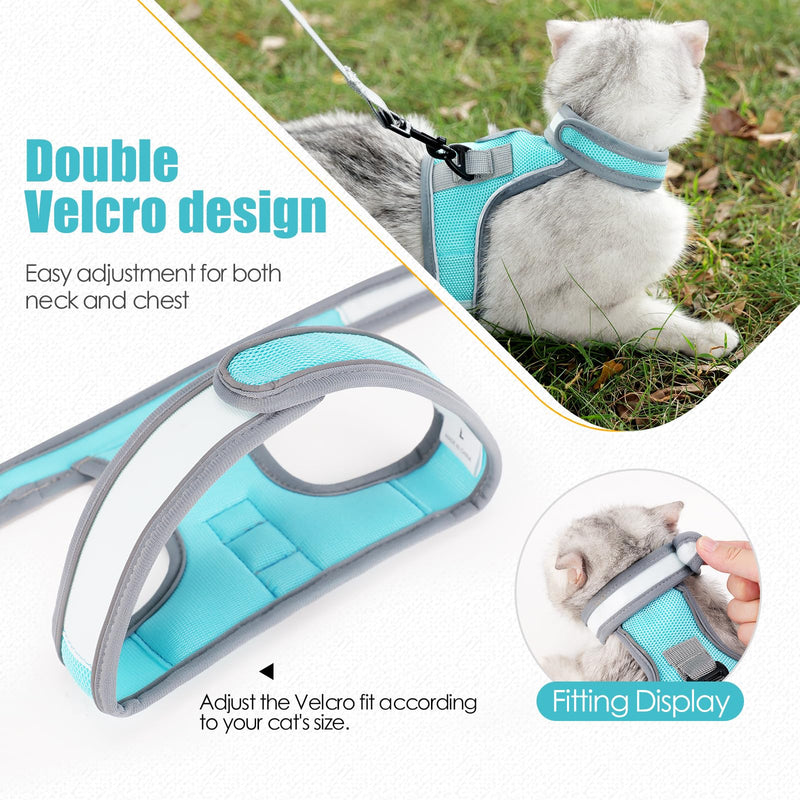 Cat Harness and Leash Set, Escape Proof Adjustable Kittens Vest with Reflective Strip, Easy to Wear for Cats Walking and Traveling, Soft Mesh Kitten Harness for Small Medium Large Cats L Blue - PawsPlanet Australia