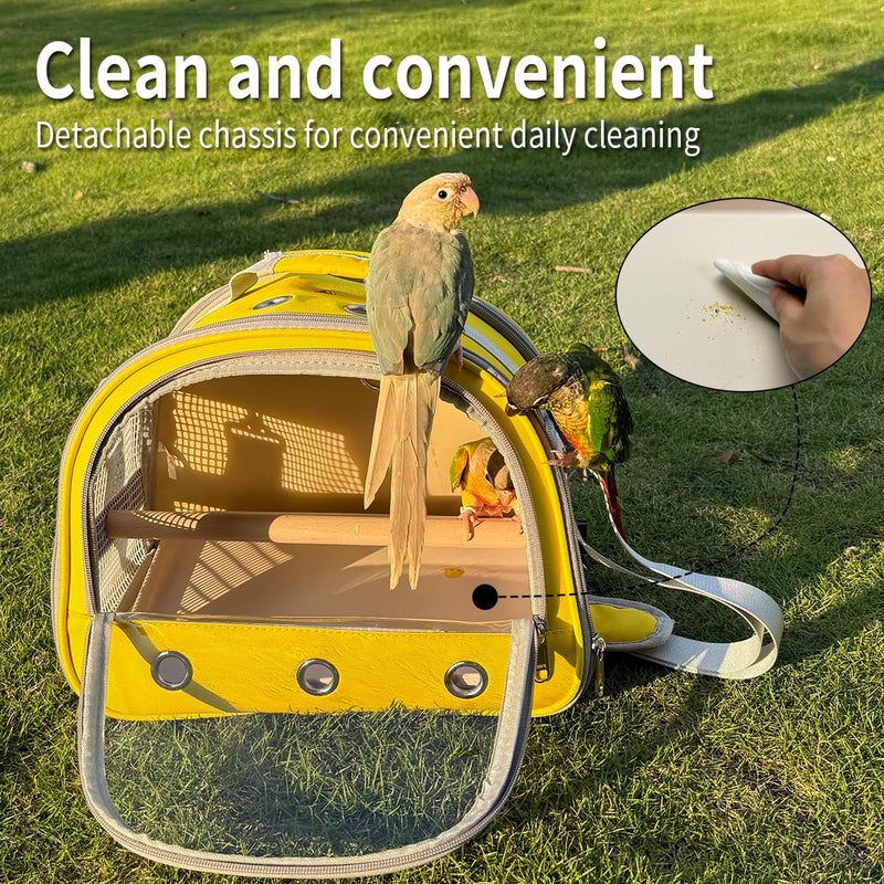 Bird Carrier,Bird Cage Parakeet Parrot Budgie Carrier Backpack for Small Birds, Travel Bird Cages with Perch, Transparent Ventilation Cockatiels, Lightweight Pet Carrier for Outdoor Use(Yellow) yellow - PawsPlanet Australia