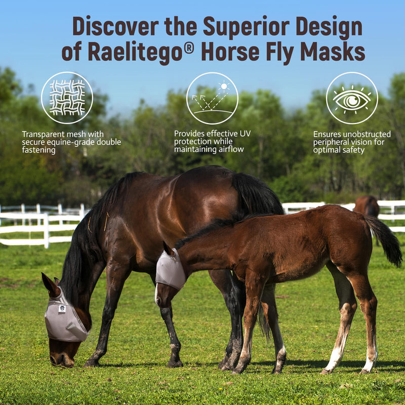 Raelitego Horse Fly Mask, Adjustable Fly Masks for Horses Without Ears, UV Protection from Insect Pests Comfort Mesh Without Nose Average Size Horses Accessories (L) L