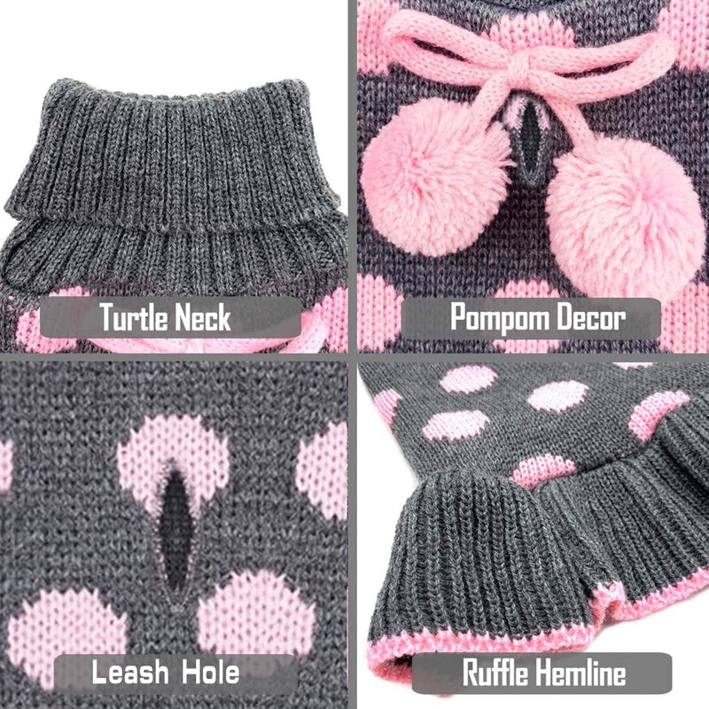 KYEESE Dog Sweaters with Leash Hole for Small Dogs Turtleneck Dog Sweater Dress for Girl Polka Dot Knit Pullover Doggie Sweater Warm Pet Sweater Medium (6-13lbs) 01# Polkadot (Grey) - PawsPlanet Australia