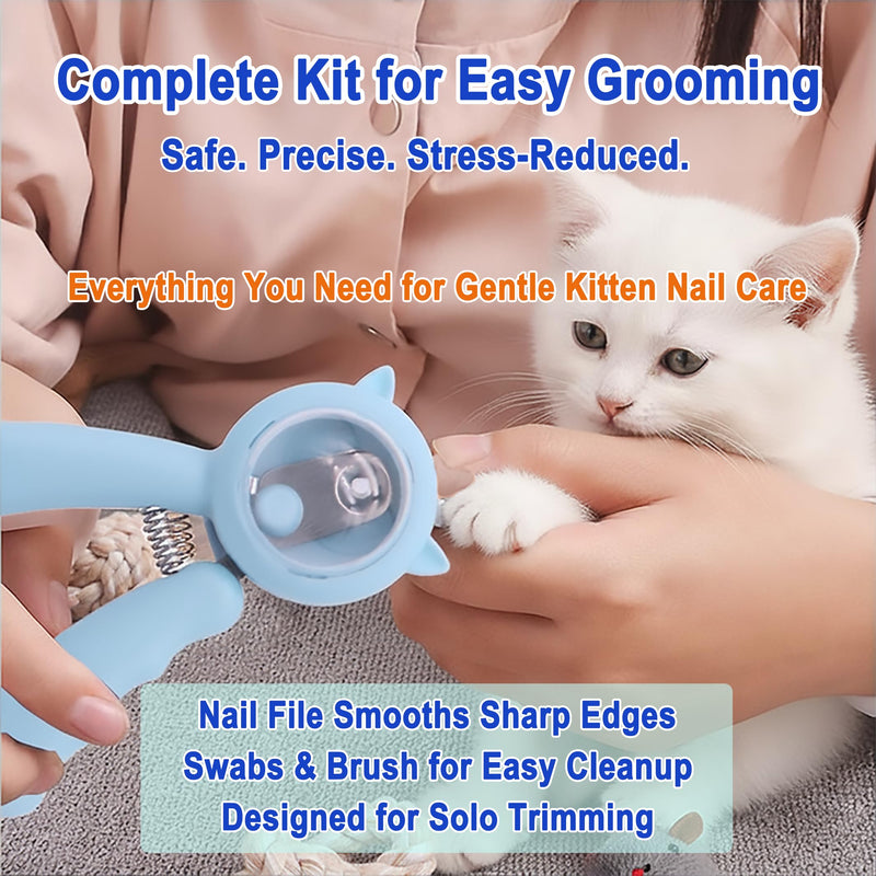 Kitten Nail Clippers Set – 3mm Safety Hole, Splash-Free Nail Trimmer for Tiny Paws, Stress-Free Grooming, Includes Nail File, Cleaning Brush, Cotton Swabs, and Zipper Bag Pink - PawsPlanet Australia