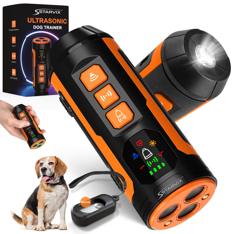 Ultrasonic Dog Bark Deterrent Device, Anti Barking Device for Dogs, Digital Display, 3 Emitters, 50FT Range, Rechargeable Bark Control Trainer w/ Flashlight, Stop Barking Device, Indoor & Outdoor