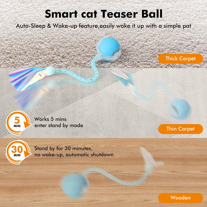 2 Packs Speed Tail 2.0 Interactive Cat Toys for Indoor Cats, Automatic Moving Cat Toy with Elastic Mesh Tail, Rechargeable Cats Ball for Enrichment Exercise red+blue - PawsPlanet Australia