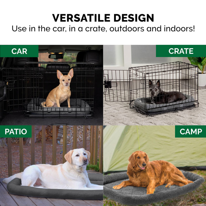Furhaven Dog Bed for Medium/Small Dogs & Indoor Cats, 100% Washable, Sized to Fit Crates - Sherpa Fleece Bolster Crate Pad - Gray, Medium - PawsPlanet Australia