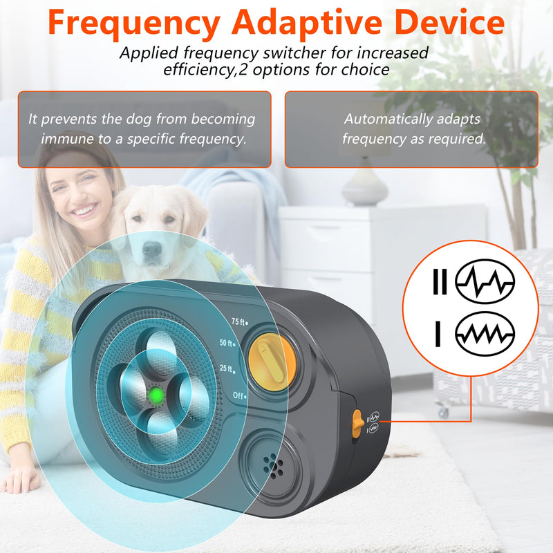 2026 New Anti Barking Device for Dogs, Bark Box Rechargeable Dog Bark Deterrent with Variable Ultra Frequency/6 Modes/IP65 Waterproof Dog Silencer Stop Neighbors‘ Dogs from Barking Up to 75ft(Grey) Grey Anti Barking Device