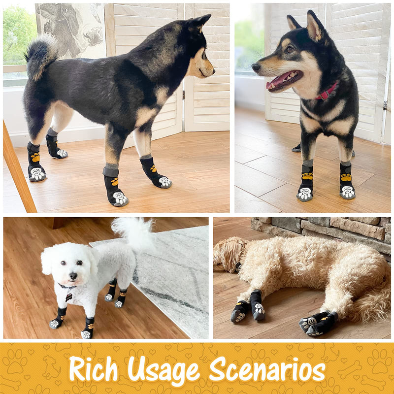 Non Slip Dog Socks with Grippers to Prevent Licking Paws for Hardwood Floors - Anti Slip Shoes 3 Pairs Booties Winter Boots Paw Protectors for Small to Large Senior Dogs Prevent Scratching L - Paw width 3.13 in Black