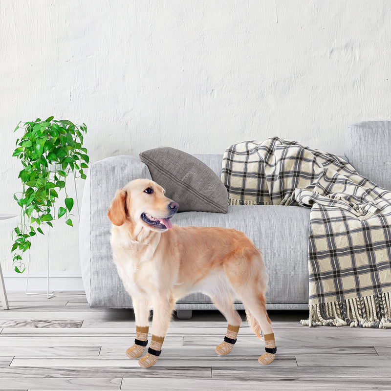 BEAUTYZOO Dog Socks to Prevent Licking for Hardwood Floors -Dog Boots Shoes for Small Medium Large Dogs -Double Side Grips Traction Control Anti Slip Socks for Puppy Doggie Senior Dog, Paw Protector L Light Khaki - PawsPlanet Australia