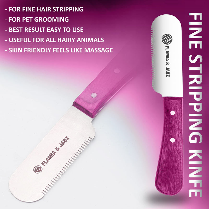 FLAMIA & JABZ FJ Professional Stripping Knife kit (6 pieces set) for Dogs & Pets, Wooden Handle Grip with Stainless Steel Blade (Right handed) (Pink) Pink - PawsPlanet Australia