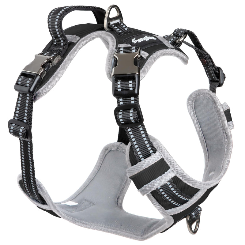 Step-in Dog Harness for Large Dogs - Adjustable, Easy On/Off No Pull Head Through Design, 2 Leash Attachment Points, 3M Reflective Trim, Neoprene Padded Control Handle, Black - PawsPlanet Australia