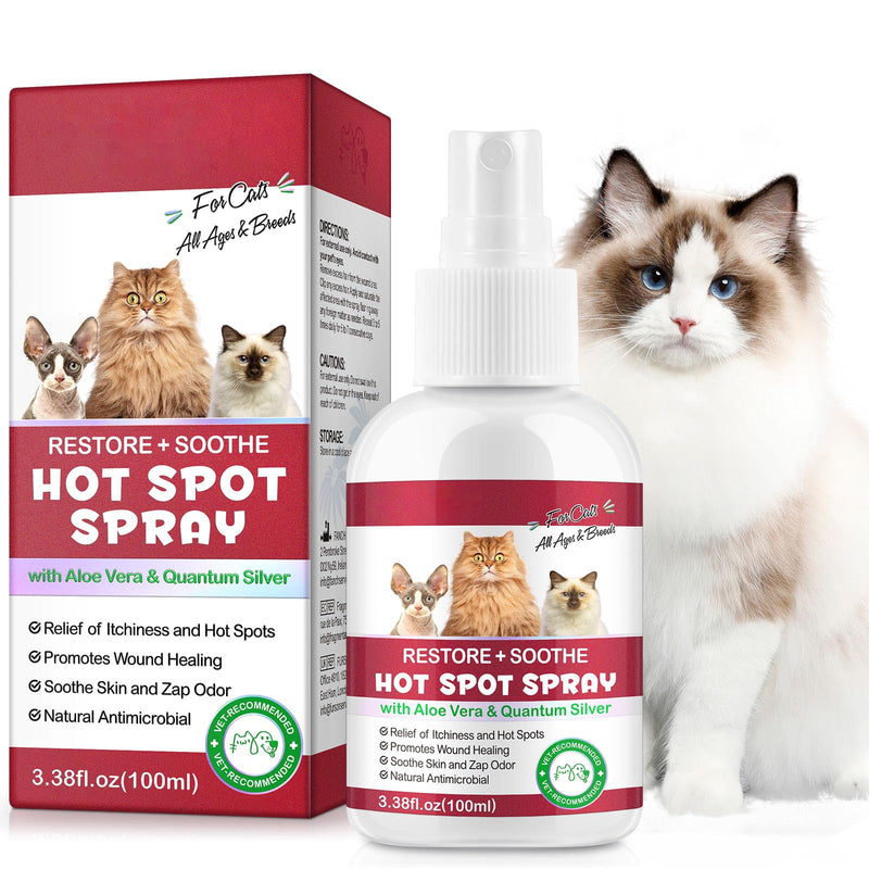Hot Spot Itch Relief Spray - Anti-Itch Hot Spot Treatment, Pet Wound Care Spray for Skin Itchy, Irritated Skin, Allergy, Rashes, Moisturiser for Dry Skin & Itchy Ears, Skin Soother - 100ML (Cats) Cats
