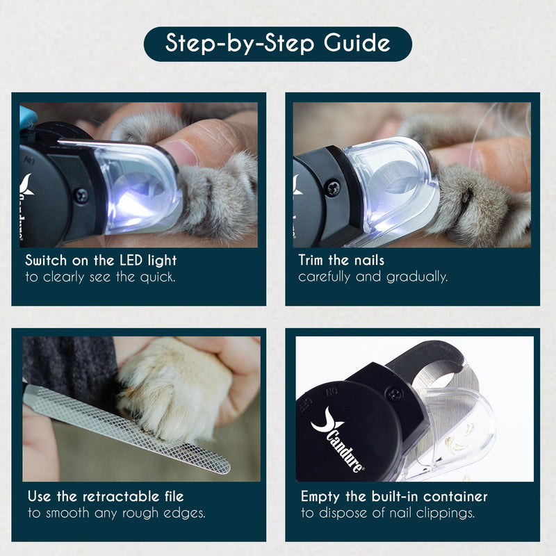 Candure Dog Nail Clipper with LED Light- Illuminates Nail Bloodline for Safer Trimming, Sharp Blade & Quick Sensor Safety Guard for Thick Nails - Grooming Tool for Dogs & Cats with Nail File Sky Blue With Light Pet Clipper with LED Light