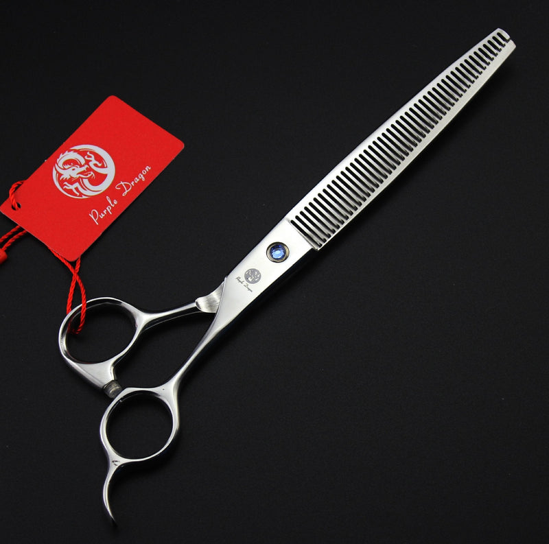Purple Dragon 8 inch 3 in 1 Professional Pet Grooming Thinning Scissors - Upward Curved Shears and Dog Hair Cutting Scissor - Perfect for Pet Groomer or Family DIY Use (Silver) Silver - PawsPlanet Australia