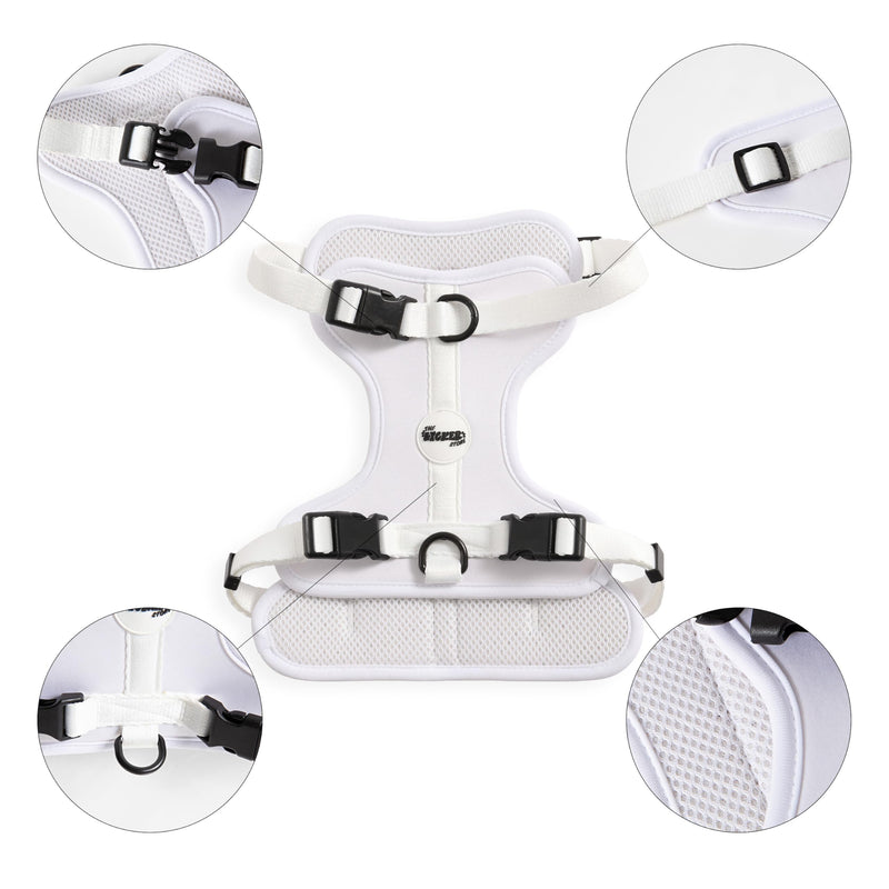 HNS1002F Arlo Medium Adjustable Soft Padded No Pull Pet Harness with 3 Buckles and 3 Leash Clips, Seltzer White Medium (Chest: 18 - 28") - PawsPlanet Australia