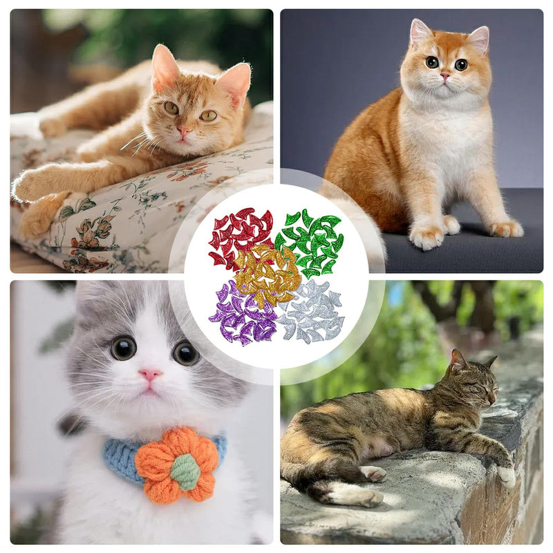 100Pcs Cat Nail Caps, 5 Colors Glitter Kitten Nail Caps with Adhesives and Applicators, Long-Lasting, Kitten Claw Caps for Medium Pets Cats Dogs, Cat Claw Caps for Protect Furniture Avoid Scratching - PawsPlanet Australia