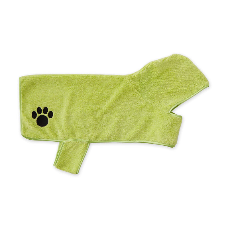 Bone Dry Pet Robe Collection, Embroidered Absorbent Microfiber Bath Robe with Adjustable Closure, for Dogs & Cats, Medium, Lettuce Green - PawsPlanet Australia
