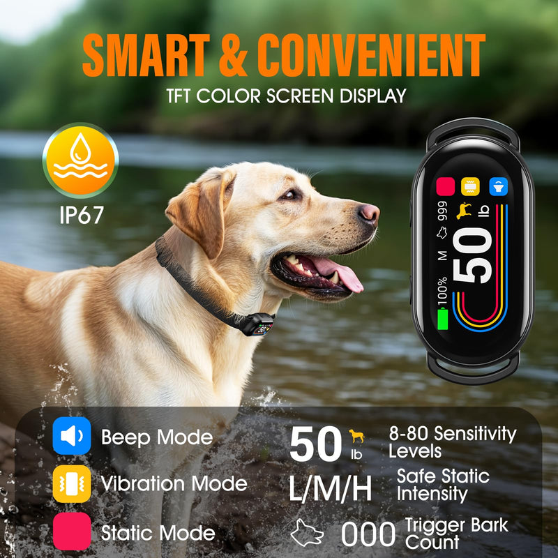 Smart Dog Bark Collar - for Small Medium Large Dogs 10-100lbs, Automatic Dog Training Collar to Decrease Barking, Anti Barking Device with 4 Training Modes, More 8 Sensitivity Levels, Black - PawsPlanet Australia