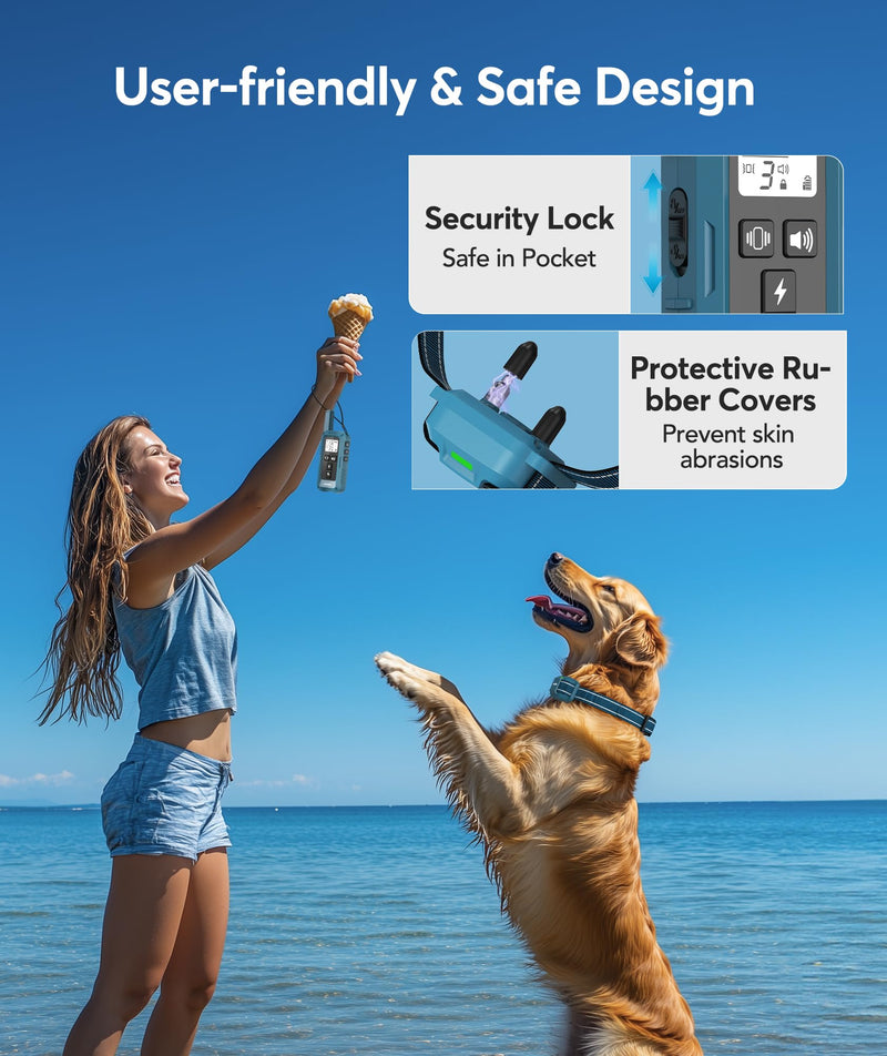 Jugbow Dog Training Collar with Remote, 4200FT Rechargeable E Collar for Small Medium Large Dogs 5-120lbs, IPX8 Waterproof Electric Collar with 4 Training Modes, Security Lock Blue - PawsPlanet Australia