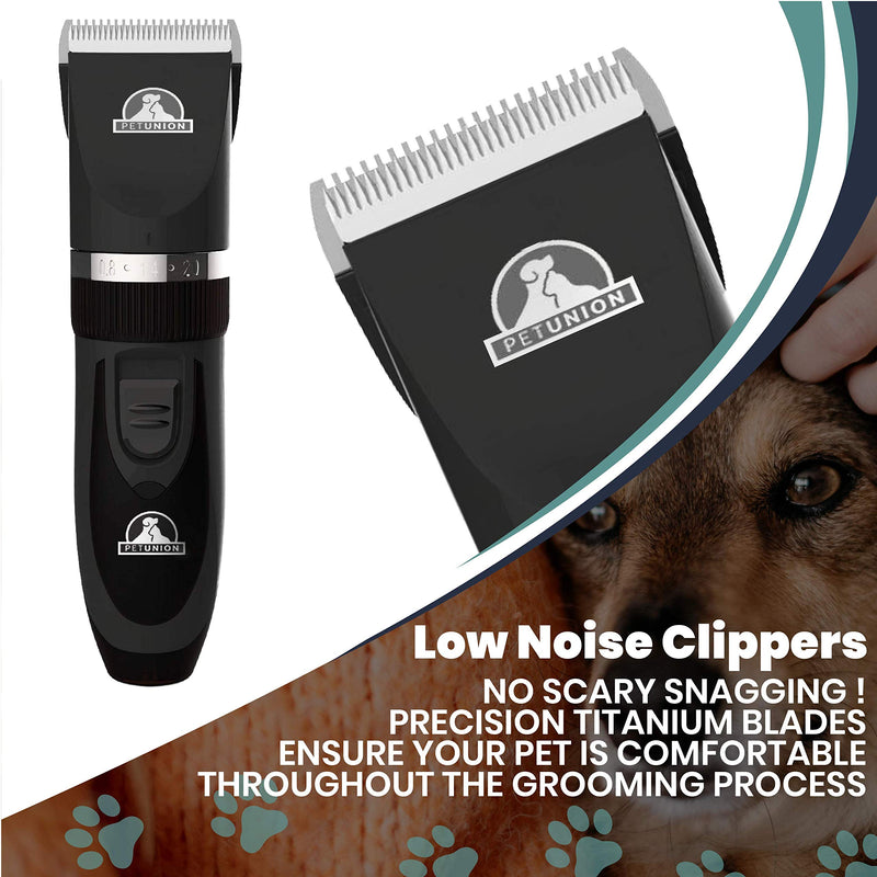 Pet Union Professional Dog Grooming Kit - Rechargeable, Cordless Pet Grooming Clippers & Complete Set of Dog Grooming Tools. Low Noise & Suitable for Dogs, Cats and Other Pets (Stainless Steel) Stainless Steel