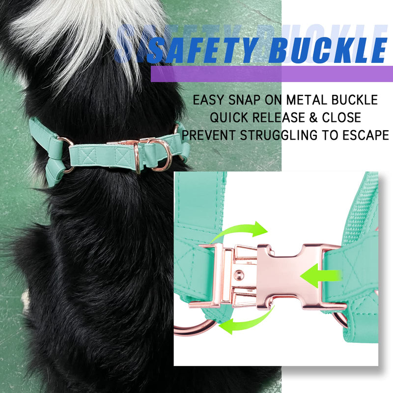Soft Leather No Pull Dog Harness - Adjustable Step in Dog Harness with Rose Gold Heavy Duty Metal Buckle, Freedom Nylon Dog Halter Vests for Small Medium Large Dogs Easy Walking Training (Green,S) Mint Green S (Neck&Chest Girth 14"-21" x Width 0.8") - PawsPlanet Australia