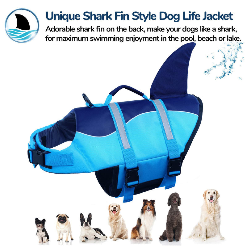 AOFITEE Dog Life Jacket, Dog Life Vest for Swimming, High Flotation Dog Life Vests with Rescue Handle, Reflective French Bulldog Life Jacket, Shark Fin Dog Life Jacket for Small Medium Large Dogs Blue - PawsPlanet Australia