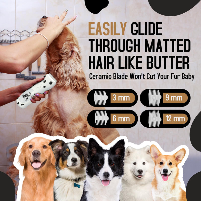 Low Noise Cordless Dog Trimmer Clipper Pet Grooming Kit for Matted Hair Professional Dog Razor for Small and Medium Animals 998 White - PawsPlanet Australia