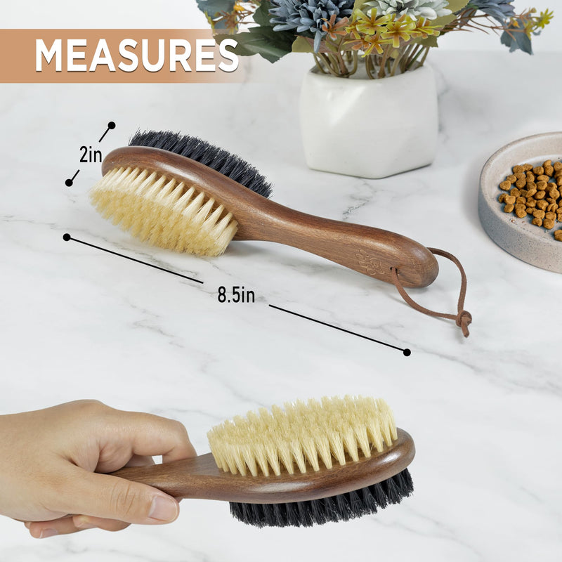 Takavu Double-Sided Boar Bristle Cat Brush - Natural Grooming Tool for Gentle Cleaning, Shine & Reduced Loose Hair - Wood Handle Pet Brush Double Side Brush - PawsPlanet Australia