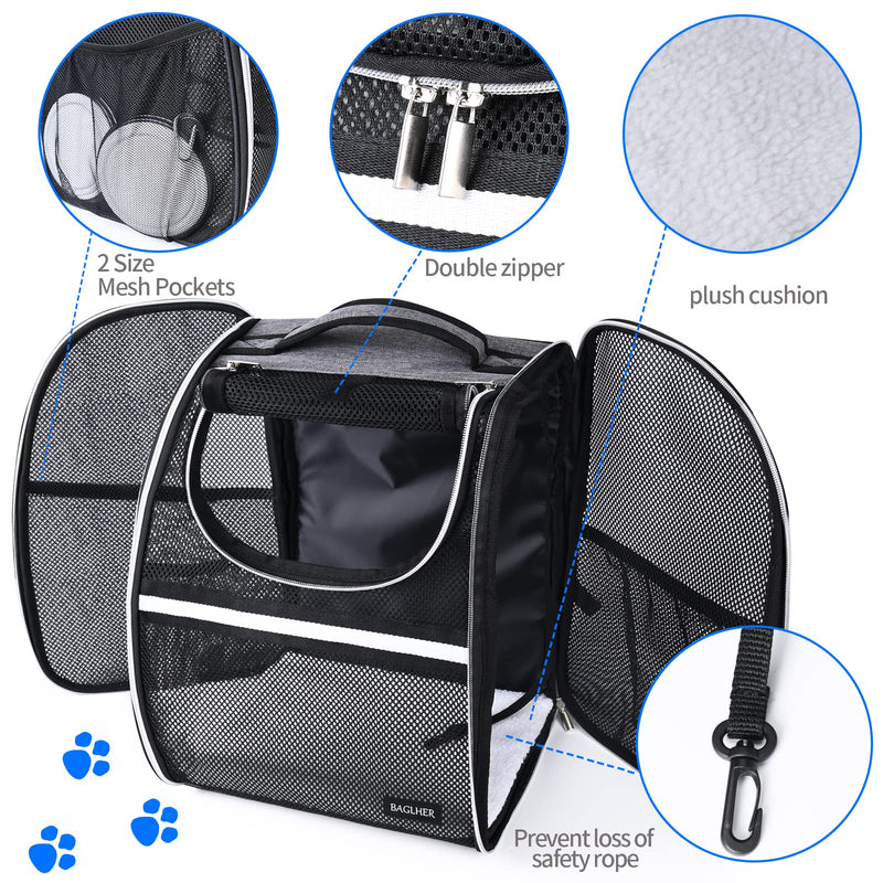 BAGLHER Pet Carrier Backpack, Ventilated Design, Pet Travel Backpack with Comfortable Shoulder Straps, Thicker Bottom Support, Two-Way Entrance Pet Carrier Backpack, Black Mesh Black Non-Expandable