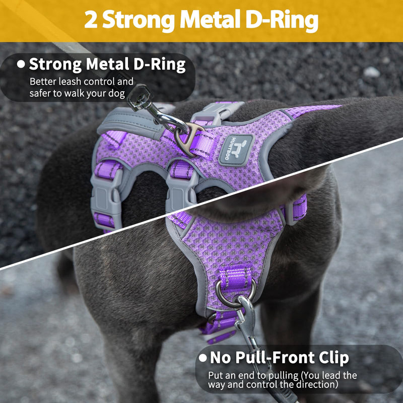 Huntboo Escape Proof Dog Harness, No Pull Reflective Harness with Lift Handle,Adjustable Pet Vest with Front and Back Leash Clips for Small Medium Large Dogs Walking Hiking Training(Lavender Purple,L) Lavender Purple Large(Pack of 1) - PawsPlanet Australia