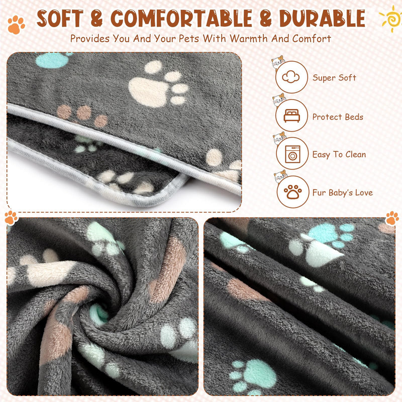 Tegeme 8 Pcs Fleece Dog Blankets for Small Dogs Cat Soft Coral Velvet Warm Sleep Mat Fluffy Dog Paw Print Blanket for Kitten Doggy Small Animal(30 x 20 Inch,Dark) 30 x 20 Inch Dark - PawsPlanet Australia
