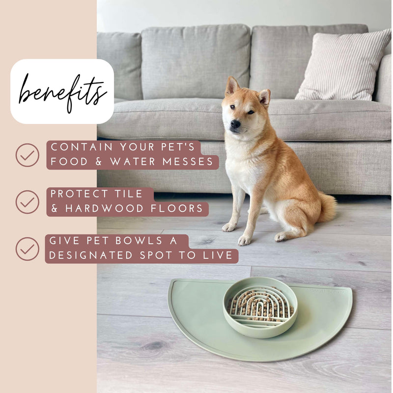 Waterproof Silicone Pet Food Mat - Non-Slip, Spill-Proof Feeding Mats for Floors, Raised Edge Design, Easy-to-Clean, Durable Flexible Rubber Mat for Dog & Cat Bowls, Medium-Sage Green Sage Green - PawsPlanet Australia