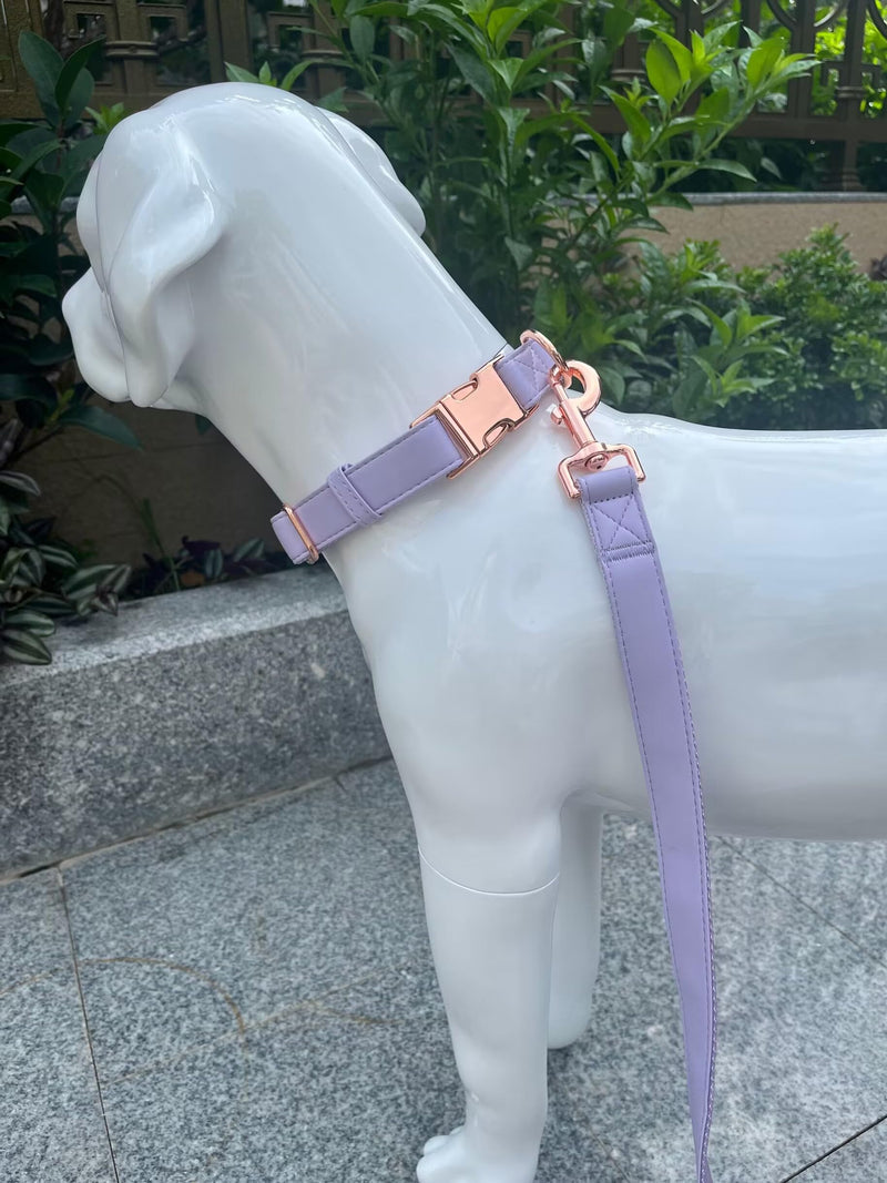 Dog Collar and Leash Set.Soft and Easy to Clean Vegan Leather with Rose Gold Metal Buckle for Small Medium Large Dogs (XS(8"-12"), Light Purple) XS(8"-12")