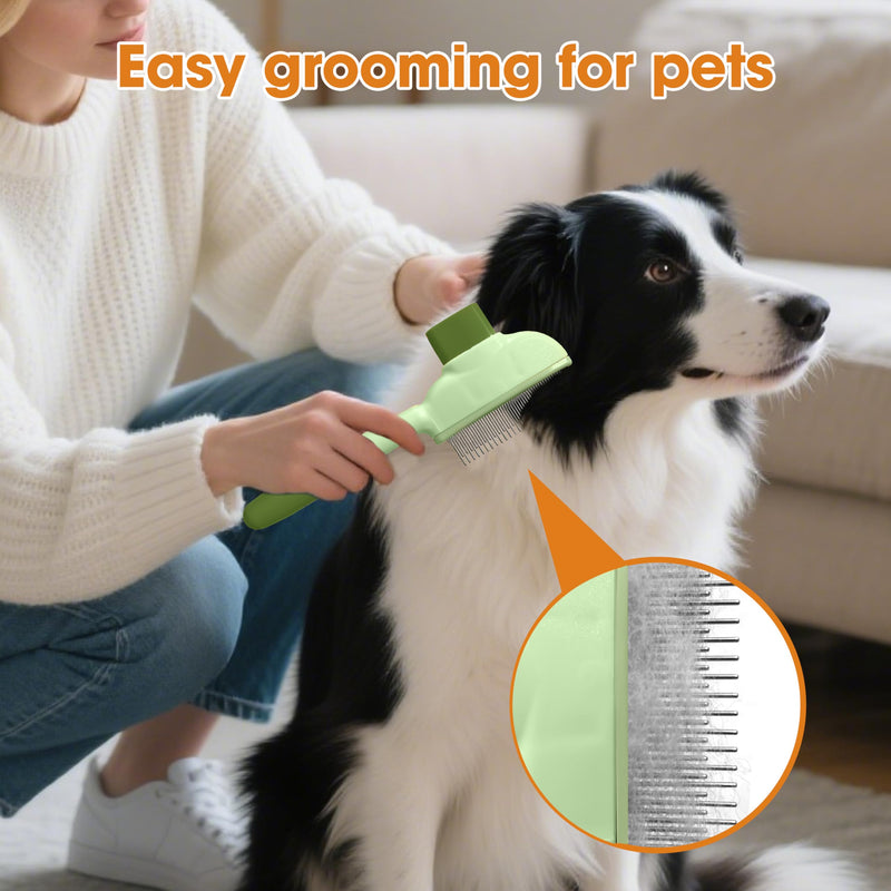 Cat Hair Brush & Dog Brush, Deshedding Brush for Long or Short Haired Pets, Removes Loose Fur, Durable Stainless Steel & ABS Design (green) green - PawsPlanet Australia