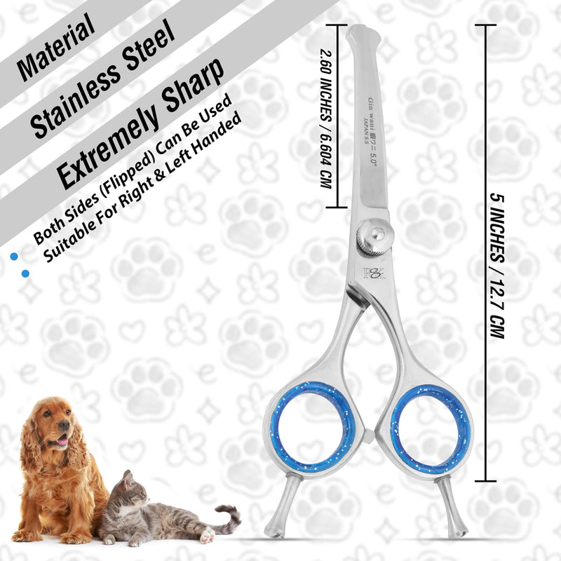 RnK Dog & Cat Grooming Scissors – 5" Small Hair Cutting Scissor for Pets – Japanese Stainless Steel Curved Blades with Safety Round Tips – Ideal for Grooming Kit & Home Use