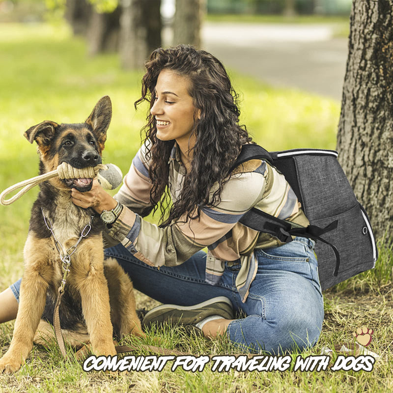 BAGLHER 丨Dog Travel Bag Backpack, Airline Approved Pet Supplies Backpack, Dog Travel Backpack with 2 Silicone Collapsible Bowls and 2 Food Baskets Grey - PawsPlanet Australia