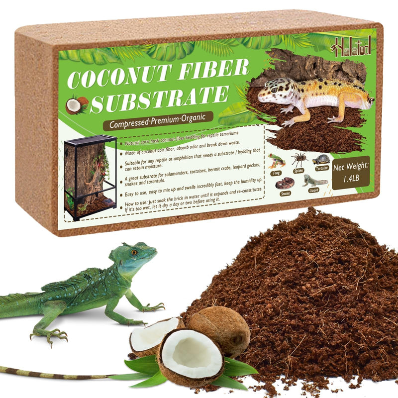 Halatool 1.4LB Compressed Coconut Fiber Substrate for Reptile Natural Premium Coconut Husk Substrate Terrarium Bedding for Tortoises Beard Dragon Leopard Gecko Snake Tarantula Worm Bins 1 pack