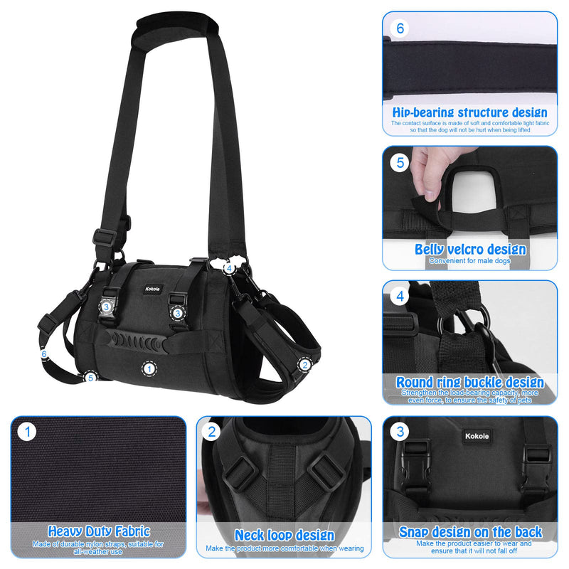 Dog Carry Sling, Emergency Backpack Pet Legs Support & Rehabilitation Dog Lift Harness for Large Dogs, Dog Carrier for Senior Dogs Joint Injuries, Arthritis, Up and Down Stairs (Black, XXL) Black - PawsPlanet Australia