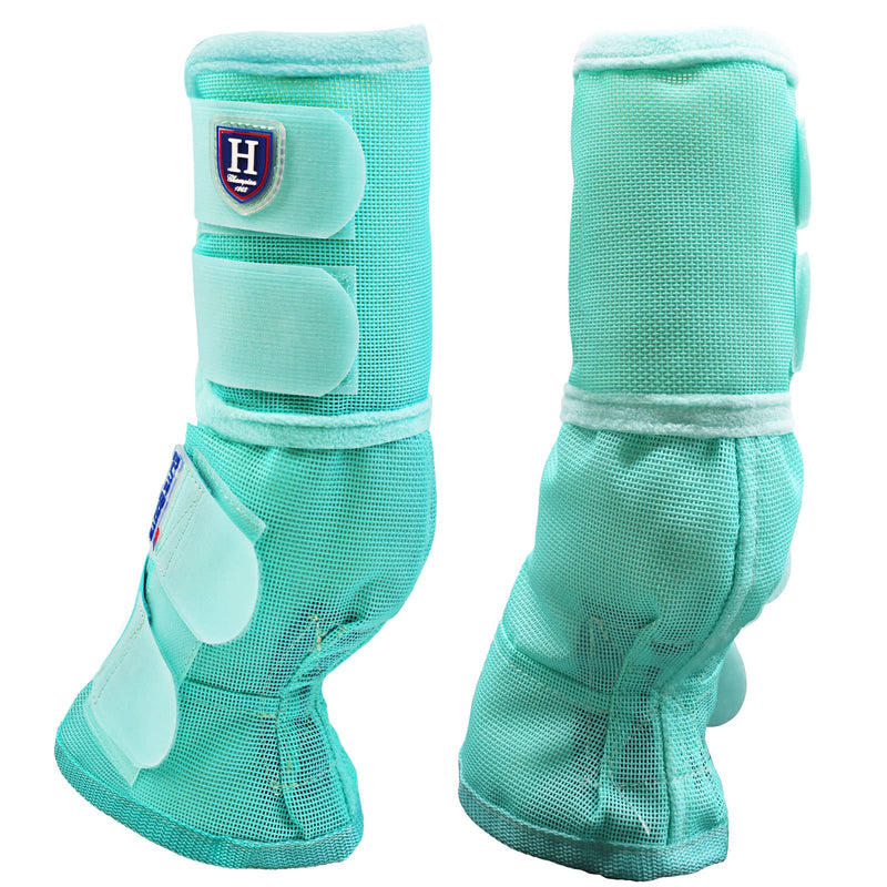 Harrison Howard Horse Fly Boots Perfect Contoured Fit Leg Guards Dense Mesh Boots with Ventilated Comfort Reliable Protection from Summer Elements Set of 4 Mint L Horse Large (Pack of 4)