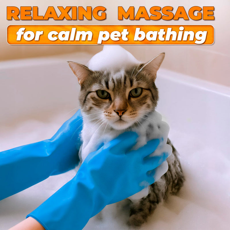 Cat & Dog Washing Gloves for Bathing – 2-in-1 Design Dog Scrubbing Gloves for Grooming, Massaging, and Paw Cleaning Blue - PawsPlanet Australia