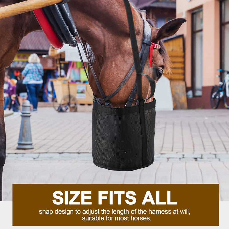 Sumind 2 Pcs Feed Horses Bag for Grain Hay Bags Heavy Duty Mesh Horse Feeder with Adjustable Strap Comfort Neck Pad Nose Pad and Waterproof Bottom Muzzle(Black) Black - PawsPlanet Australia