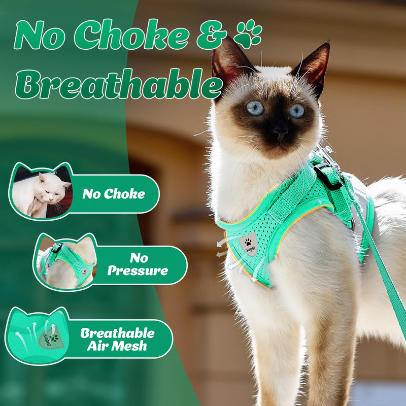 Supet Cat Harness and Leash Set for Walking Cat and Small Dog Harness Soft Mesh Harness Adjustable Cat Vest Harness with Reflective Strap Comfort Fit for Pet Kitten Puppy Rabbit Medium (Chest: 13" - 15") Turquoise