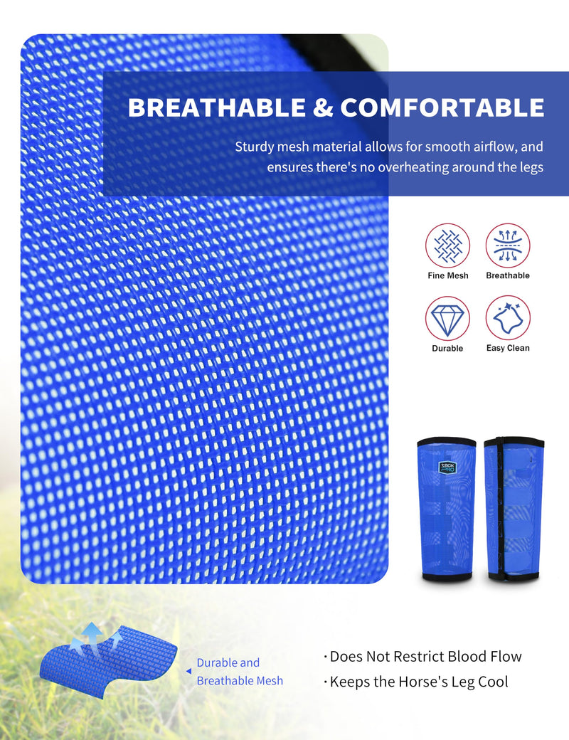 Horse Fly Boots for Horses Set of 4, Breathable Mesh Fly Leggings, Stay-Up Fly Leg Wraps for Summer Medium Blue