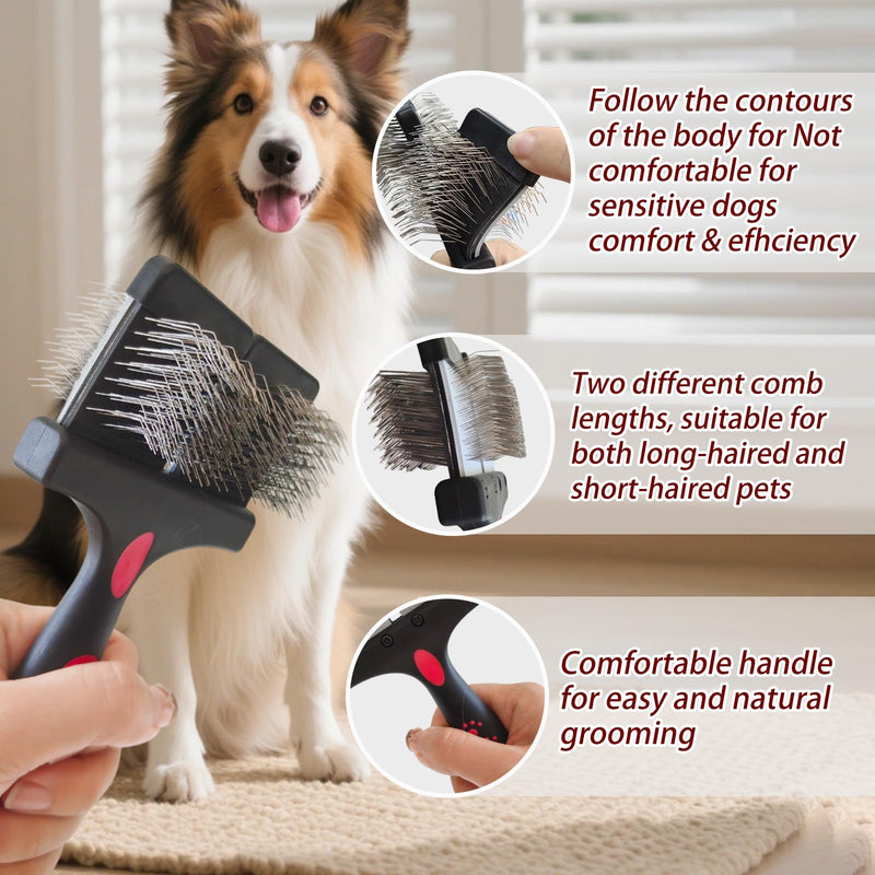 Double-Sided Slicker Brush for Dogs Flexible Soft-Tip Dog Brush Professional Pet Grooming Brush for Dogs&Cats Stainless Steel Pin,Comfortable Handle,Remove Loose Hair/Undercoat/Tangles - PawsPlanet Australia