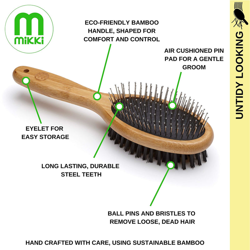 Mikki Bamboo Combi Brush, for Grooming Dog, Cat, Puppy with Smooth Short and Medium Hair Coats, Handmade from Natural Sustainable Bamboo, Large, brown L (Pack of 1) Single